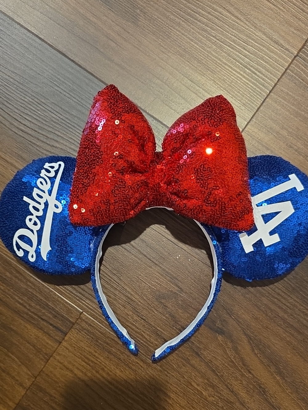 Los Angeles Dodgers Sequin Minnie Ears with Red Bow